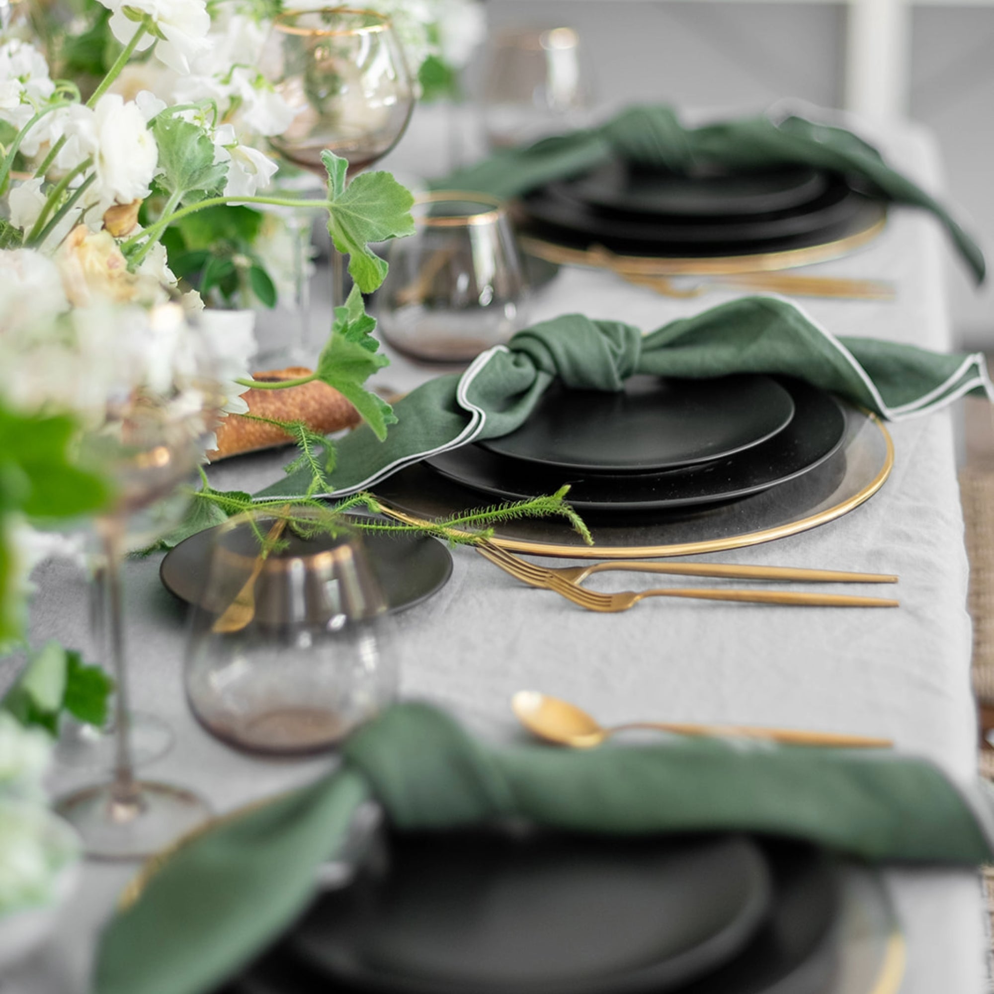 Stone Washed Linen Napkins – Olive with White Trim (Set of 4)