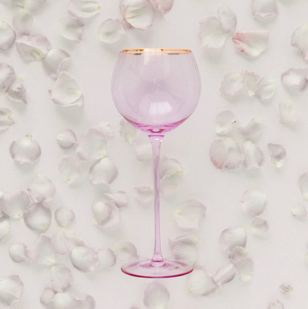 Siren White Wine Goblets – Misty Lilac with Gold Rim (Set of 4)