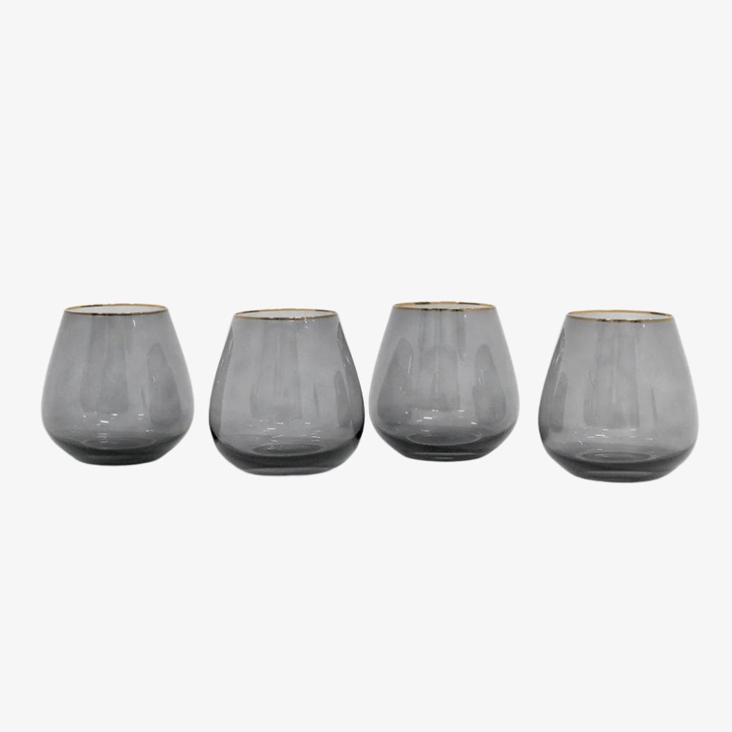 Siren Short Stemless Goblets – Charcoal with Gold Rim (Set of 4)
