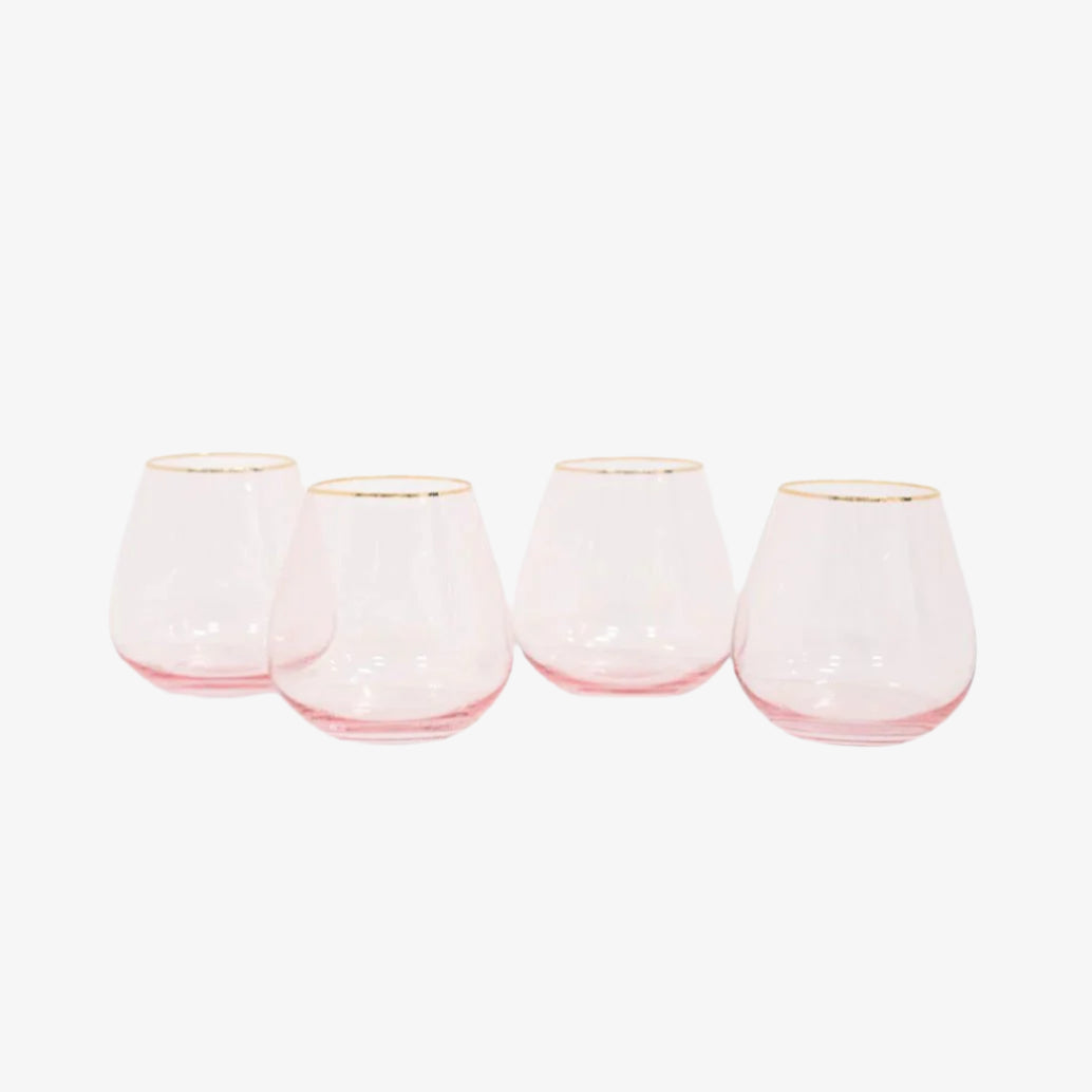 Siren Short Stemless Goblets – Rosewater with Gold Rim (Set of 4)