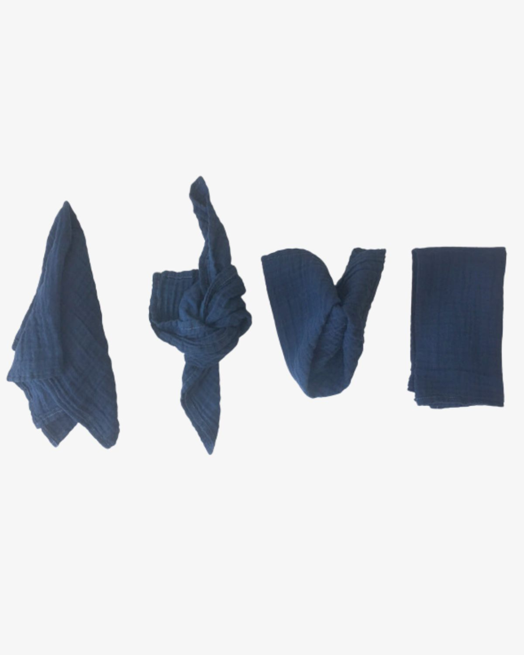 Atlantic Blue organic cotton napkins in deep navy blue with crinkled texture, set of 4