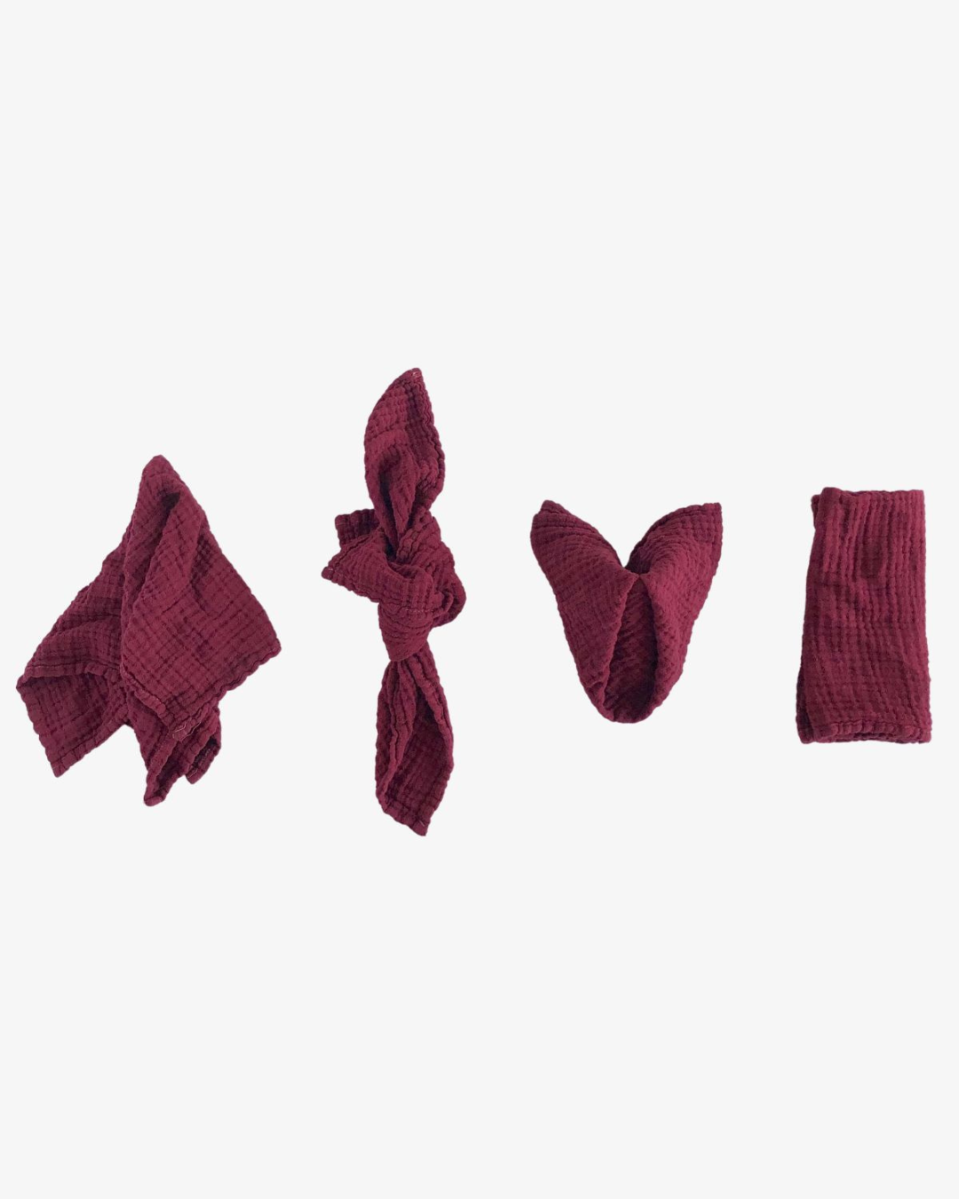 Bordeaux organic cotton napkins in wine-toned red with crinkled texture, set of 4
