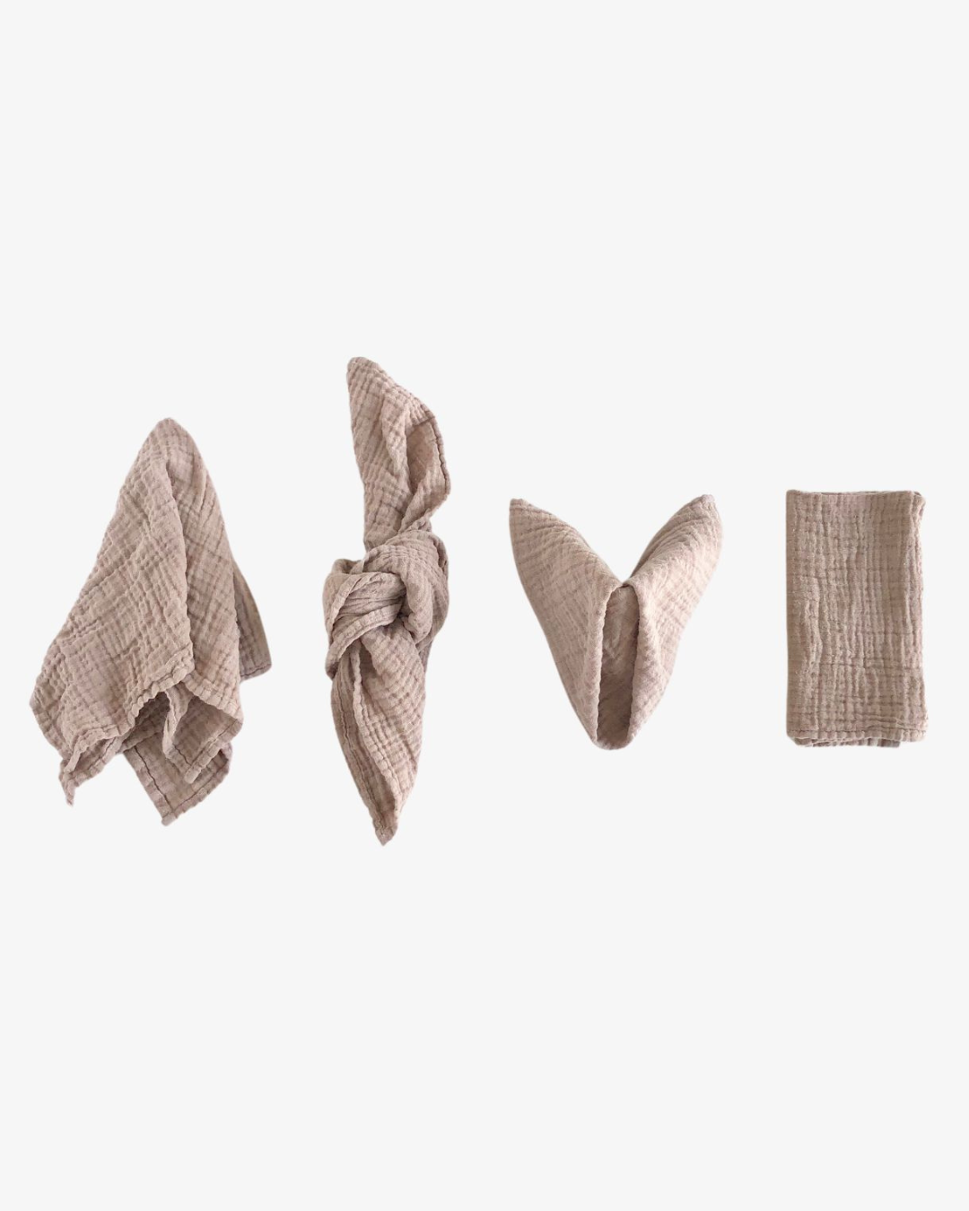 Fawn organic cotton napkins in soft, earthy beige with crinkled texture, set of 4