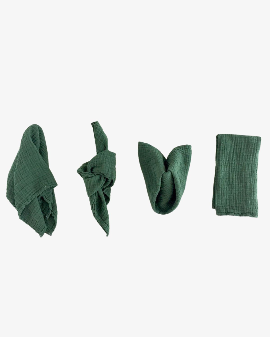 Forest organic cotton napkins in deep green with crinkled texture, set of 4