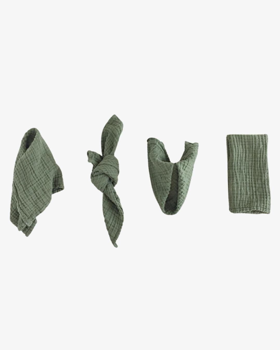 Olive organic cotton napkins in rich neutral green with crinkled texture, set of 4