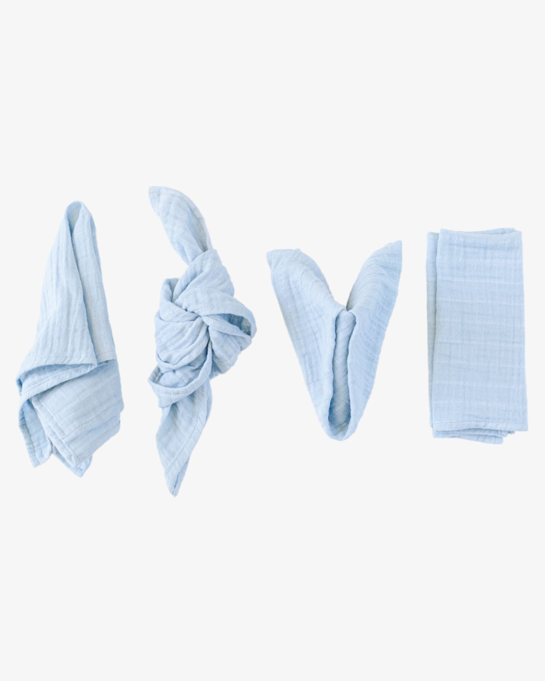 Tuscan Blue organic cotton napkins in soft blue with crinkled texture, set of 4