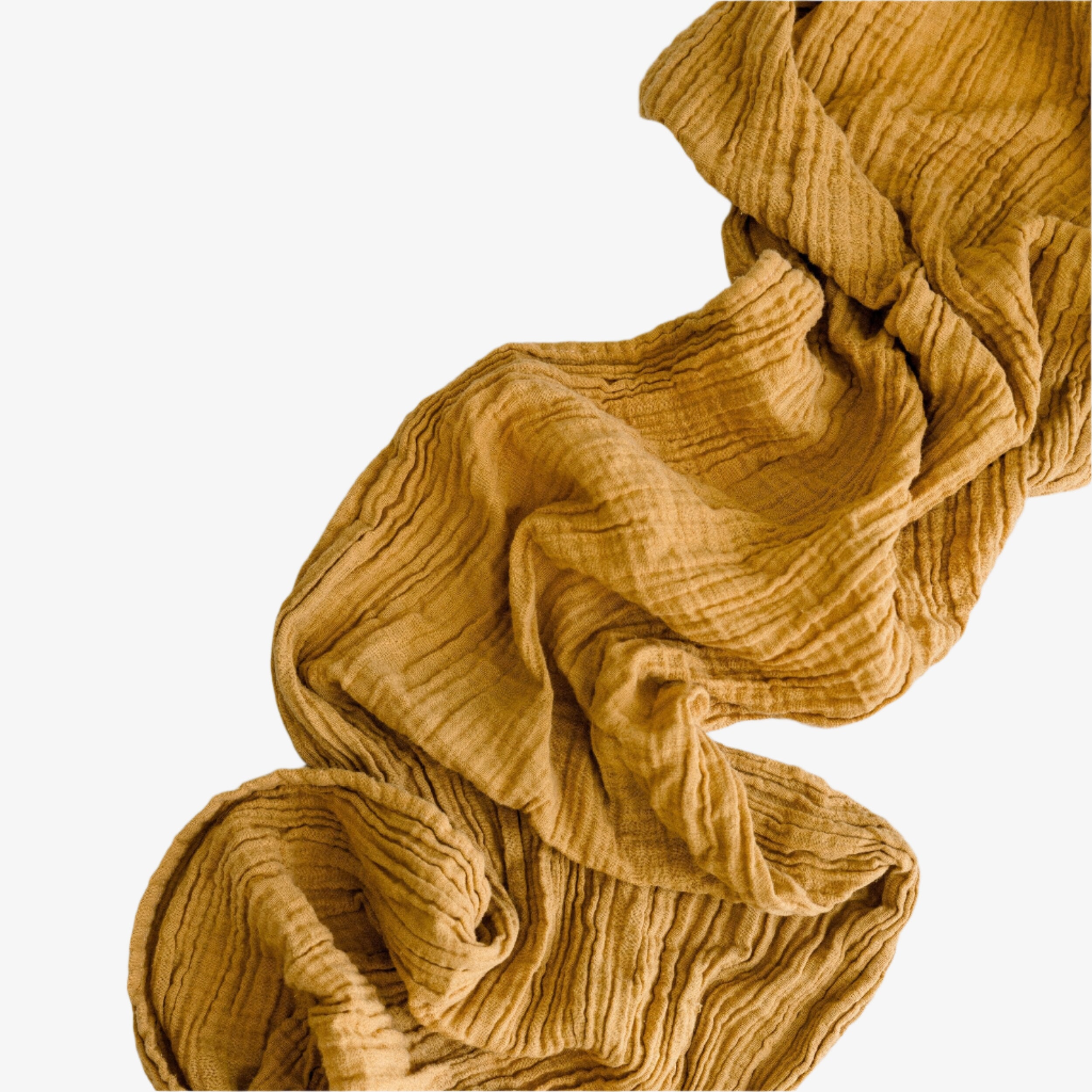 Oro organic cotton runner in golden yellow with crinkled texture, 156 inches long