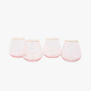 Siren Short Stemless Goblets – Rosewater with Gold Rim (Set of 4)