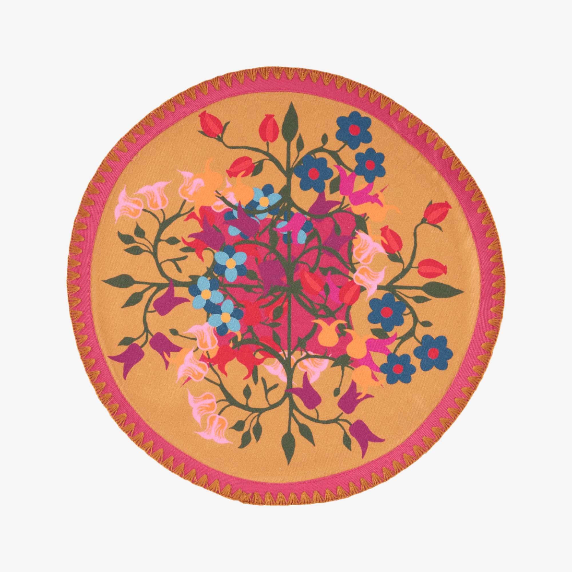 6 Round Placemats Blumen Orange