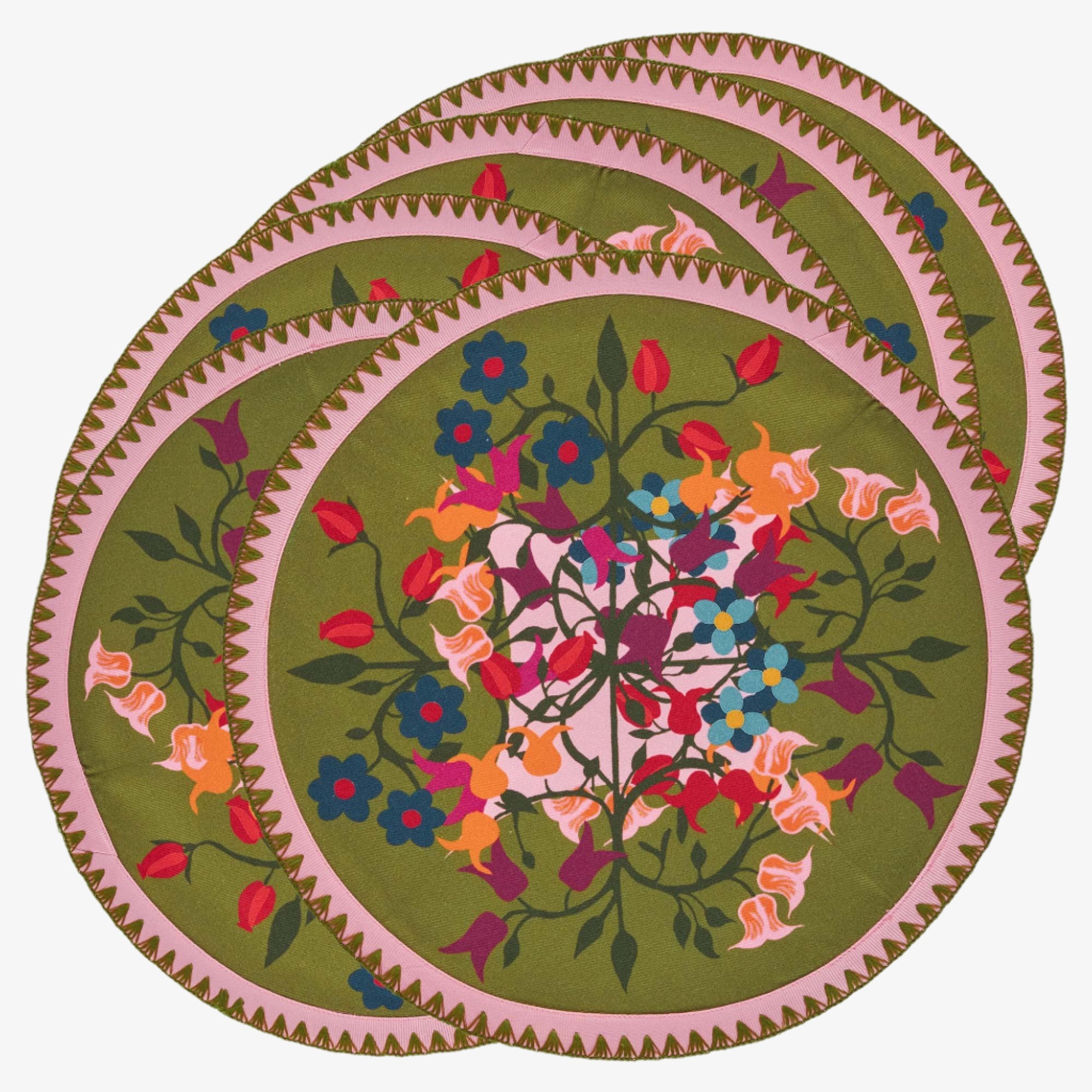 6 Round Placemats Blumen Green