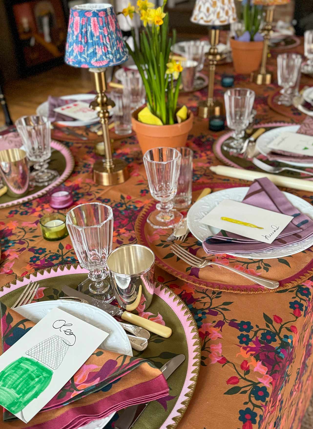 6 Round Placemats Blumen Orange