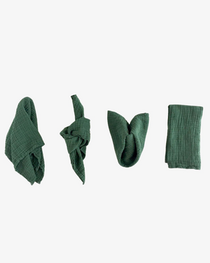 Forest organic cotton napkins in deep green with crinkled texture, set of 4