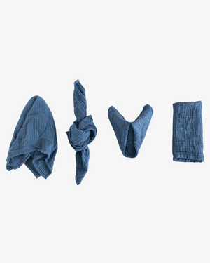 Marine Blue organic cotton napkins in denim blue with crinkled texture, set of 4