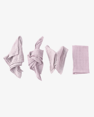  Misty Lilac organic cotton napkins in muted lavender with crinkled texture, set of 4