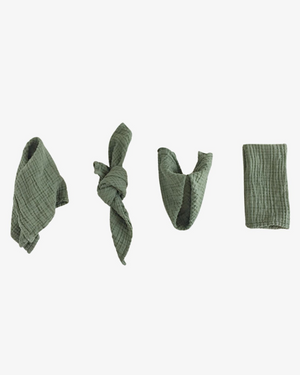 Olive organic cotton napkins in rich neutral green with crinkled texture, set of 4