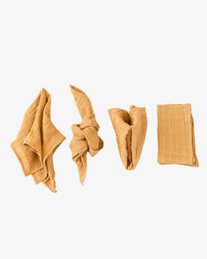 Oro organic cotton napkins in golden yellow with crinkled texture, set of 4