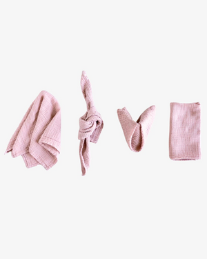 Rosewater organic cotton napkins in soft pink with crinkled texture, set of 4