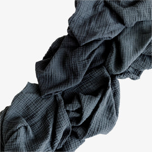 Charcoal organic cotton runner in dark dusty black with crinkled texture, 156 inches long
