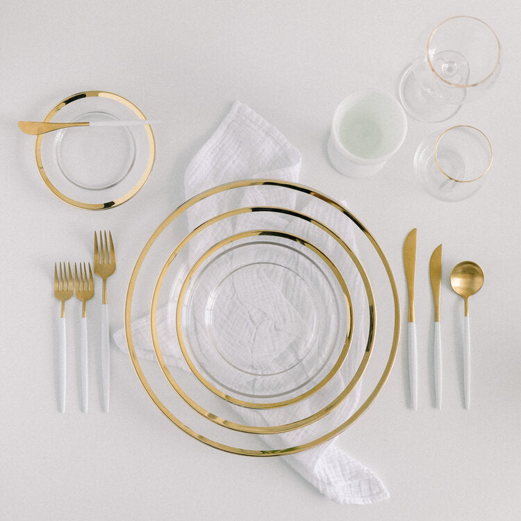 Siren Dinnerware // Clear + Gold RENTAL RESALE
