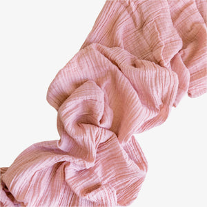 Rosewater organic cotton runner in soft pink with crinkled texture, 156 inches long