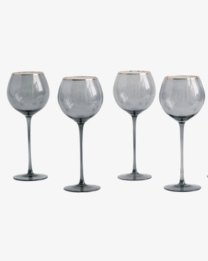 Siren White Wine Goblets – Charcoal with Gold Rim (Set of 4)