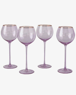 Siren White Wine Goblets – Misty Lilac with Gold Rim (Set of 4)