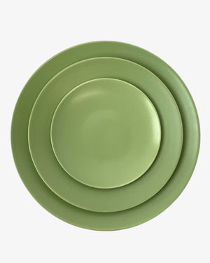 Casa Fina ceramic dinner plate in Matcha, 10.5”, set of 4, modern elevated tableware with rich color.