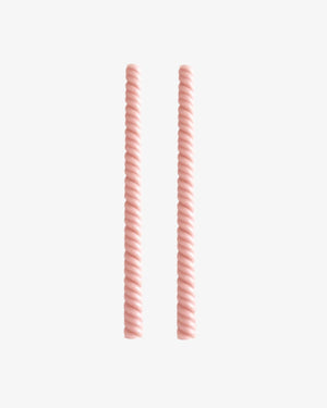 Rosewater helix taper candle in soft pink made of 100% beeswax, set of 2