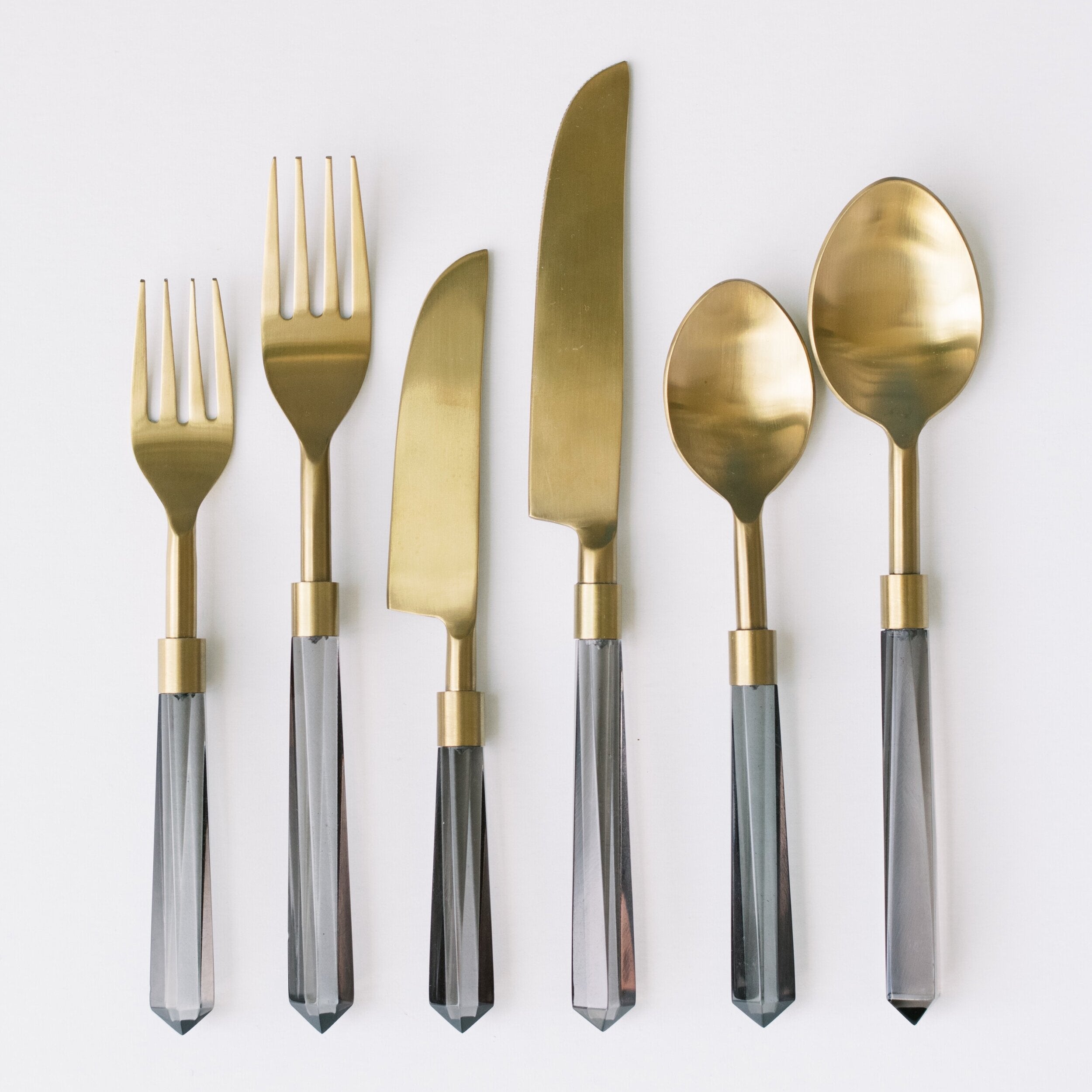 PRISM FLATWARE // CHARCOAL + GOLD RENTAL RESALE